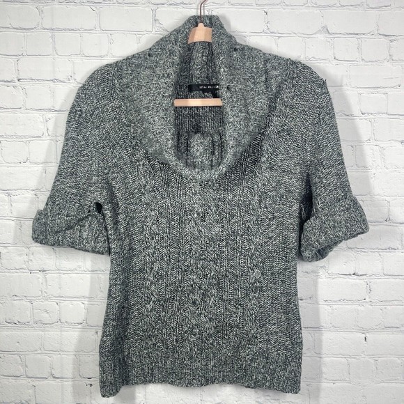 Vintage Sweaters - Vintage Blouse Sweater Women Size M Gray Knit Fitted Short Sleeve Acrylic Top